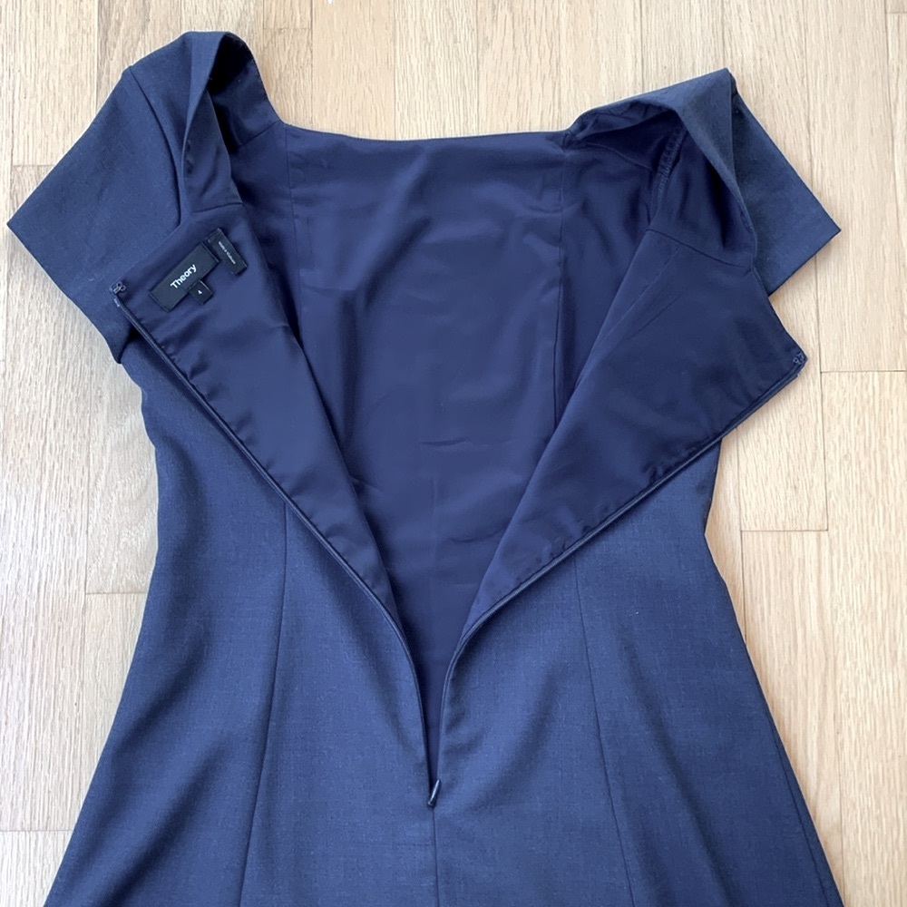 Theory Elex Virgin Wool A-Line Short Sleeve Dress Size 4 Blue Career Minimalist - Picture 8 of 10